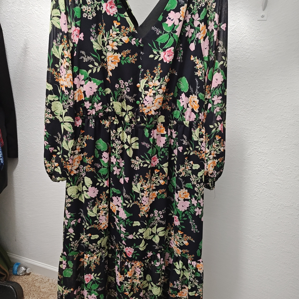 Adore Me Black Floral Long Sleeve Dress
